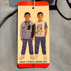 NWT Bluey Kids' 3-Piece Denim Set with Bluey Character Print – Size 6